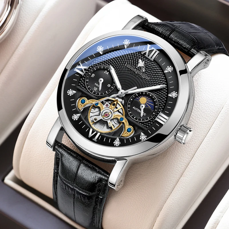 

Advanced Men's Mechanical Watch, Stars and Sea Phantom Fully Automatic High-End Mechanical Watch Men's Flywheel Luminous Hollow Waterproof Men's Watch, Hollow Design, Luminous Waterproof Multifunctional Mechanical Watch, Best-Selling Men's Personality Coo