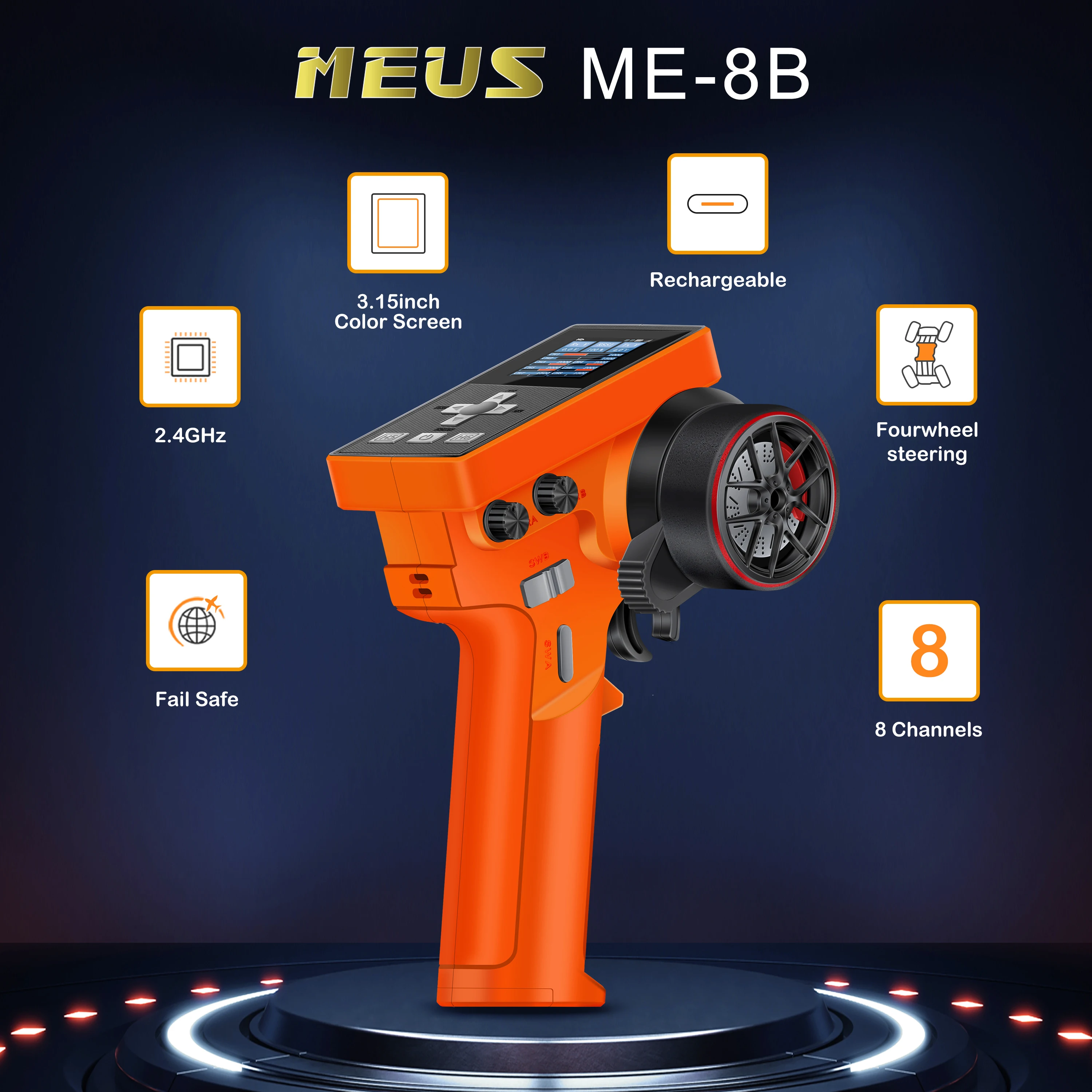 MEUS RACING ME-8B RC الارسال 8 قنوات 2.4 جيجا هرتز واستقبال ل RC الزاحف سيارة قارب TRX4 TRX4M SCX10 24 ترقيات أجزاء