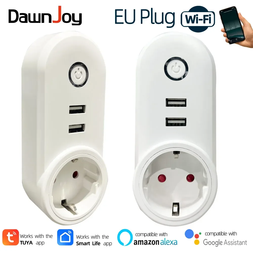

Danwjoy smart wifi plug EU with 2 USB EU standards 220V socket tuya smartlife remote timing voice control with googlehome alexa