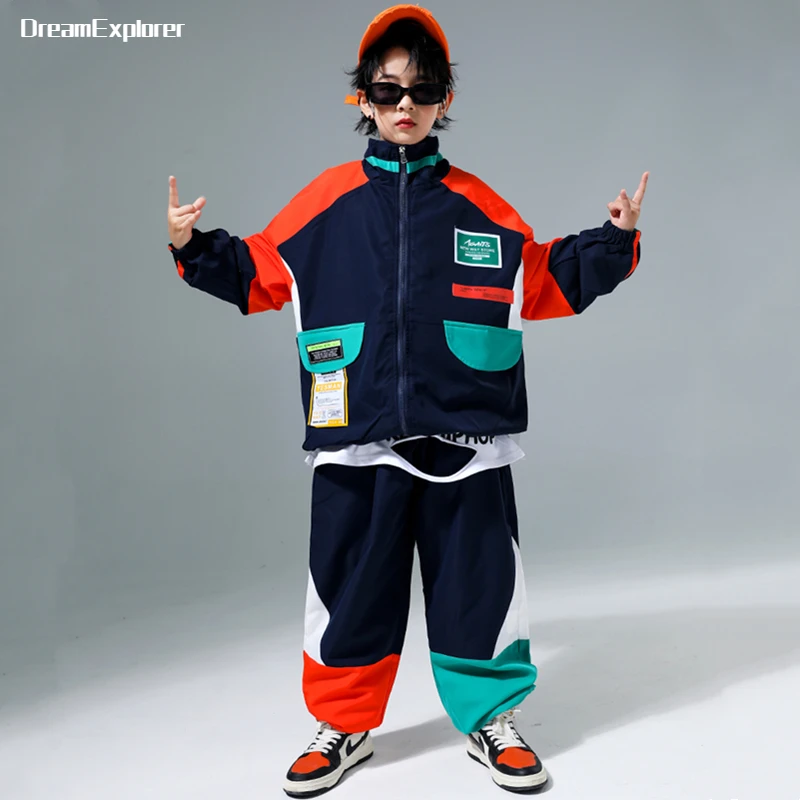 Kids Hip Hop Contrast Coat Joggers Pants Boys Street Dance Jacket Outfits Girls Streetwear Child Jazz Sport Costume Clothes Sets