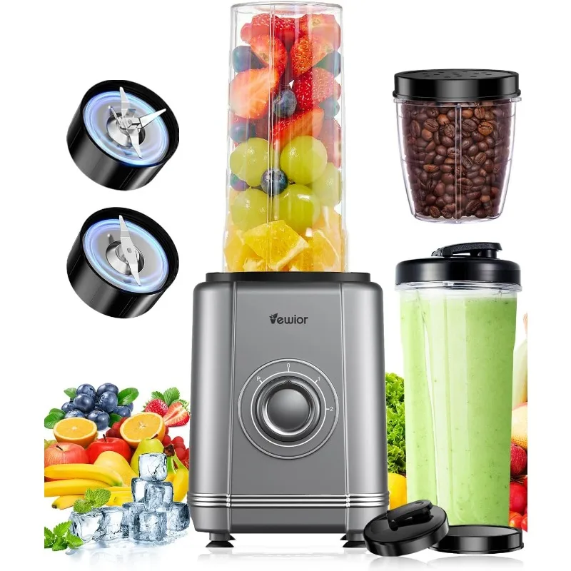 

1200W Blender for Shakes and Smoothies, VEWIOR Personal Blender with 6-Edge Blade, 23oz*2 BPA Free To-Go Cups, 3 Modes Control