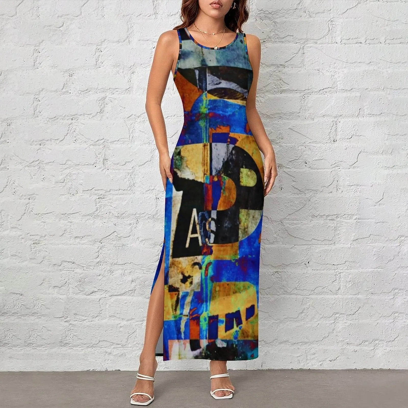 Abstract Letters Dress Sleeveless Street Graffiti Print Trendy Maxi Dresses Spring Street Fashion Custom DIY Bodycon Dress 4XL