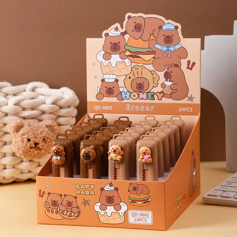 

New Capibara push-pull eraser with cartoon resin sticker - perfect for cleaning the eraser as a gift
