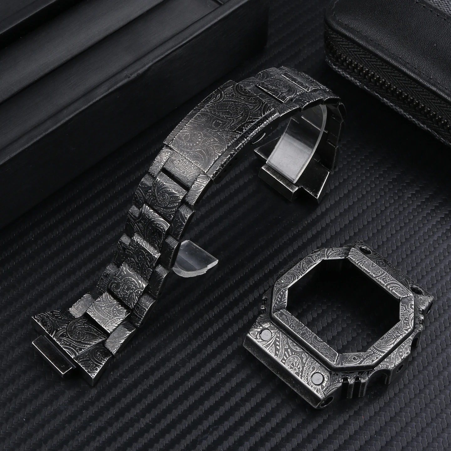 G-Refit GX56 حزام (استيك) ساعة/حافظة GXW56 حزام معدني 304L الفولاذ المقاوم للصدأ نمط بيزلي + أدوات ل G-SHOCK كاسيو GWX56BB #3