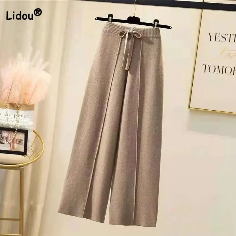 

Fashion Elastic High Waist Solid Color Wide Leg Pants Women Clothing Spring Autumn Straight Elegant All-match Female Trousers