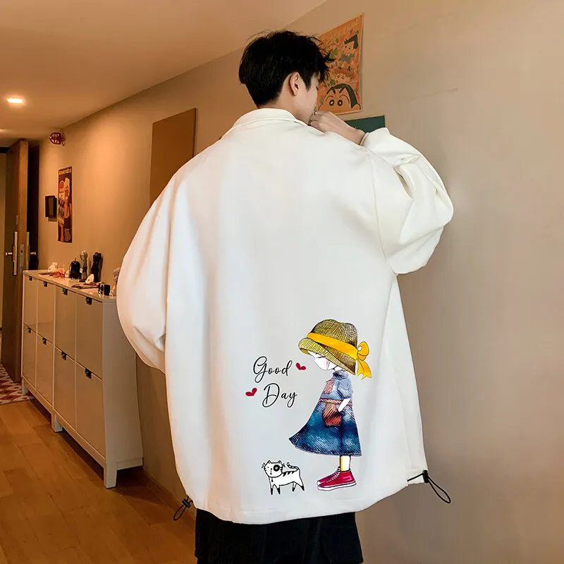 

Men's Oversized Jackets 5XL Artificial Suede Cat Girl Print Coat Pu Leather Casual Wear Autumn Jacket Unisex Clothes Outerwear