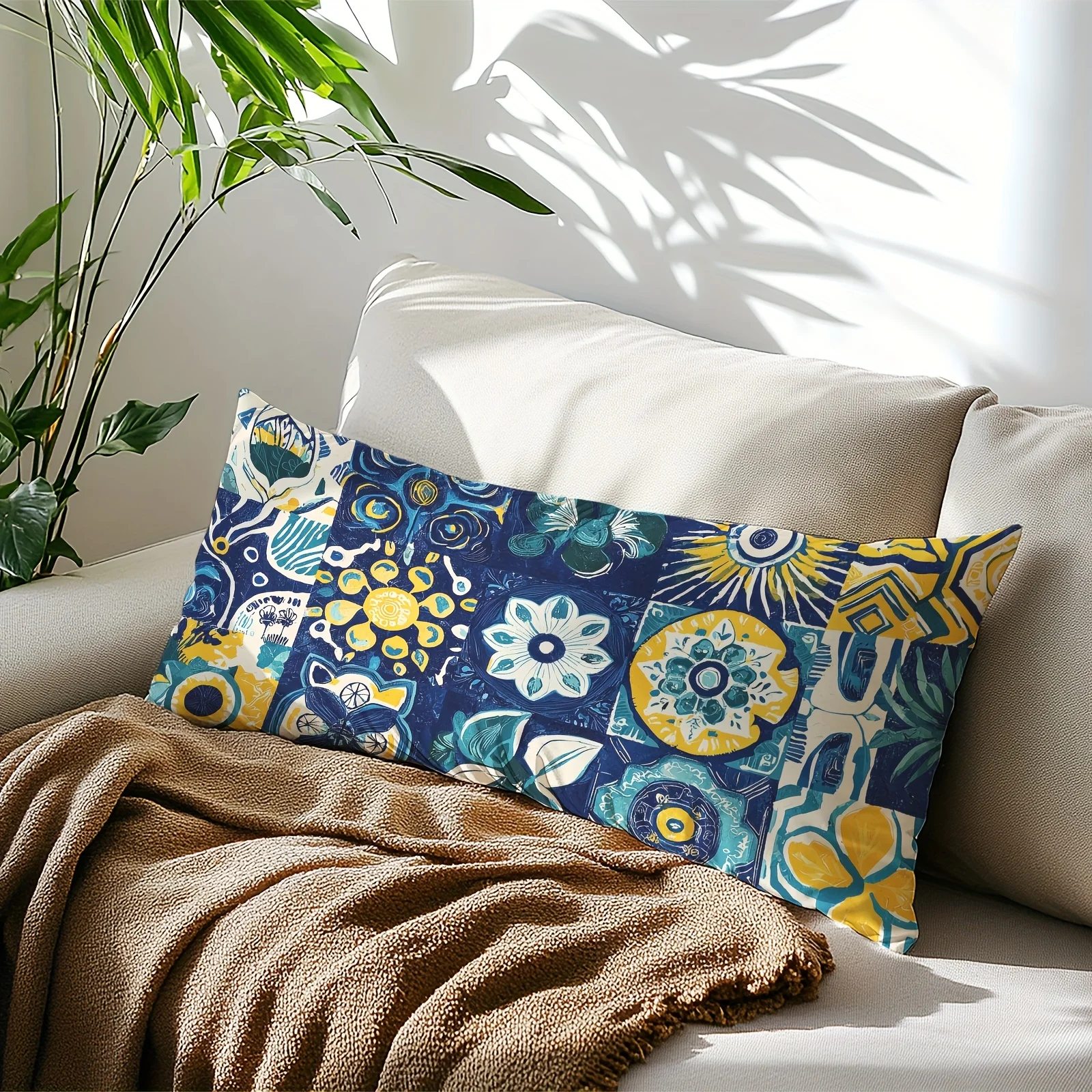 A Single Bohemian Floral Printed Pillowcase, 20X54 Inches - in Red And Yellow, Large Decorative Body Pillow Cover for Home And B