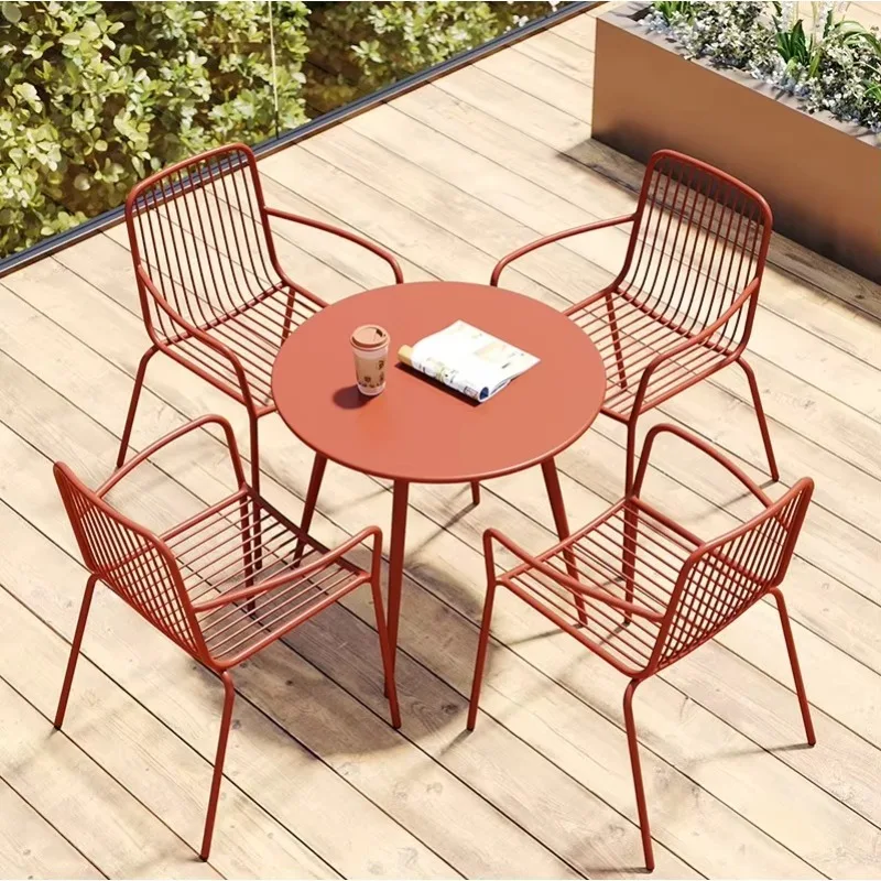 Wholesale Portable American Style Metal Outdoor Furniture Leisure Table Chair Set Courtyard Balcony Garden Cafe Milk Tea Shop