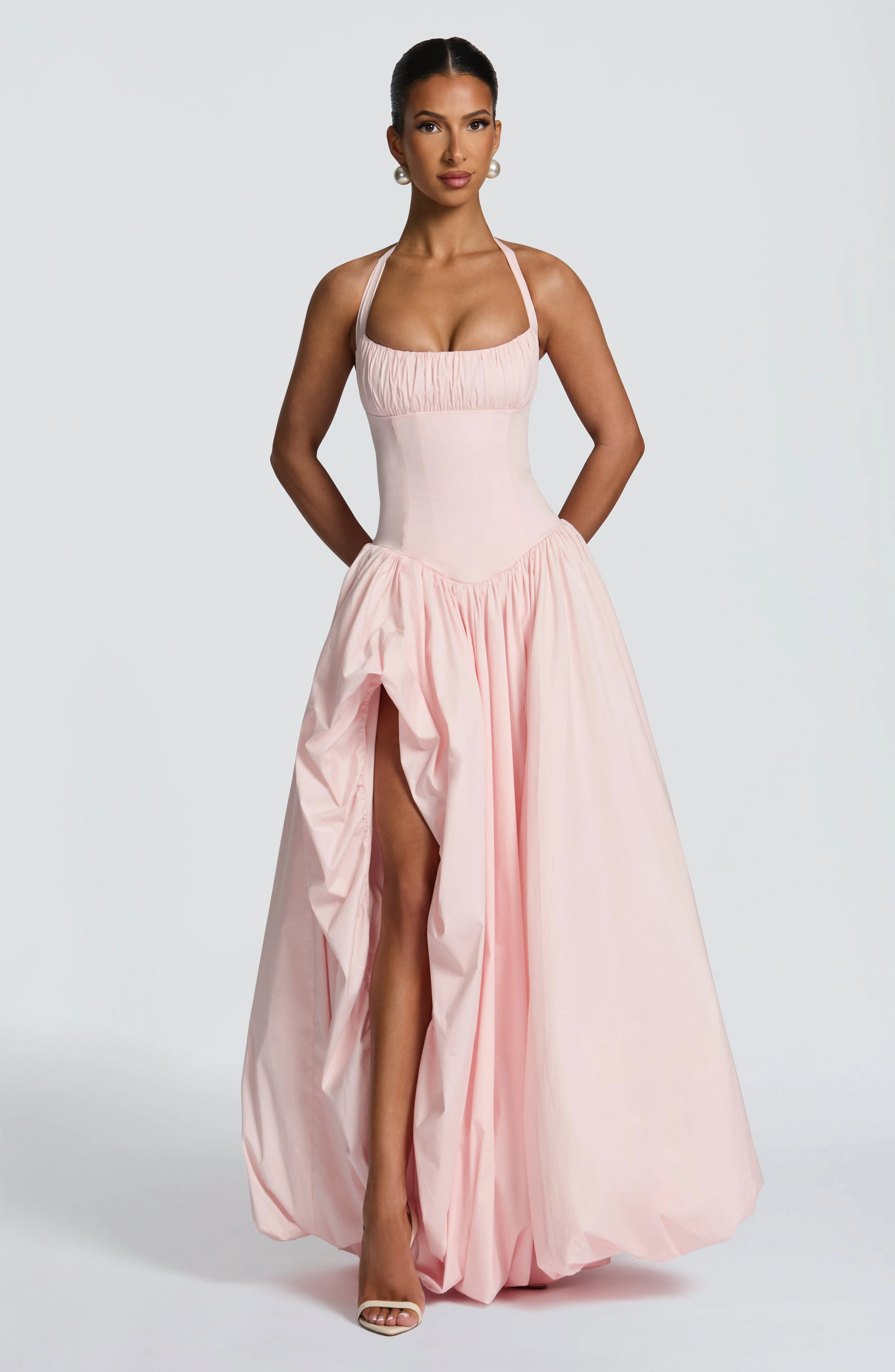 Putao Women Pink Halter Prom Dresses Corset Maxi Dress High Slit Elegant Formal Evening Birthday Party Long Gown - view 4