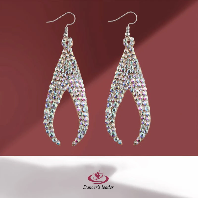 Belly Dance Accessories 2023 New Shiny Double Sided Diamond Silver Hook Earrings for Performance and Versatile Practice