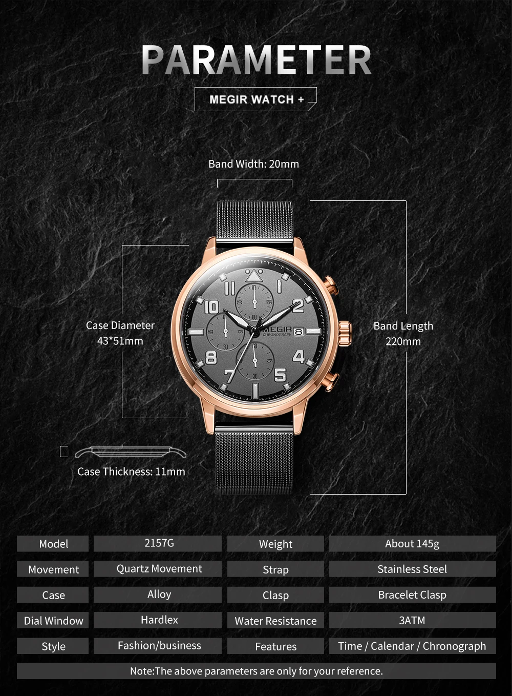 MEGIR Luxury Watches for Men Casual Business Quartz Wristwatch Calendar Date Man Clock Chronograph Relogio Masculino 2157