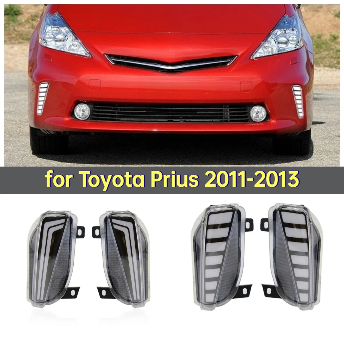 DRL For Toyota Prius 2011-2013 Car Dual Color Light Start Horse Racing Effect LED Daytime Running Light Dymanic Turn Signal Lamp