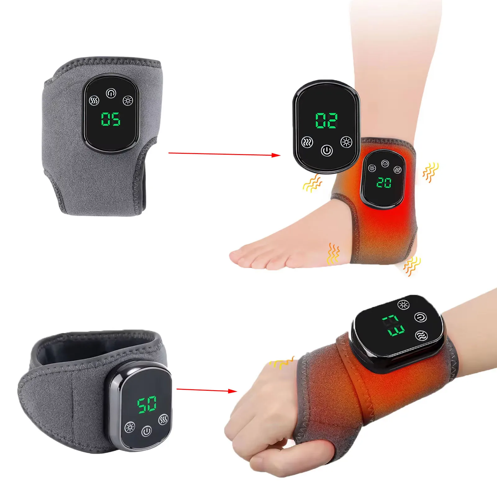 

Electric Ankle Wrist Massager Brace Infrared Hot Compress 3 Vibration Modes Fits Left/Right Ankle Hand for Muscle Fatigue