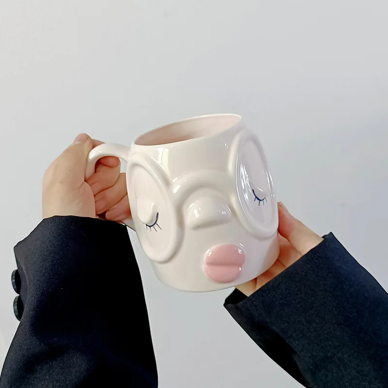 Nordic Pink Human Face Ceramic Mug Ornaments Living Room Bedroom Kitchen Water Cup Coffee Cup Crafts Home Decoration Accessories