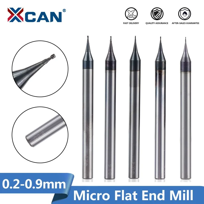 XCAN-Moinho Micro Flat End com 2 Flauta, Fresa, HRC 55, Mirco Carbide, Bit de Gravura CNC, Router Bit, 0.2-0.9mm, 4mm Shank, 1Pc