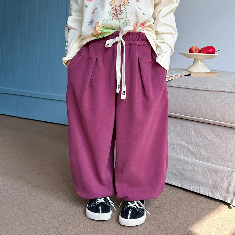 Girl Pants Autumn 2024 New Motion Sweatpants Solid Lovely Loose Casual Simple Fashion Sweet Korean Active Vintage Cute Soft