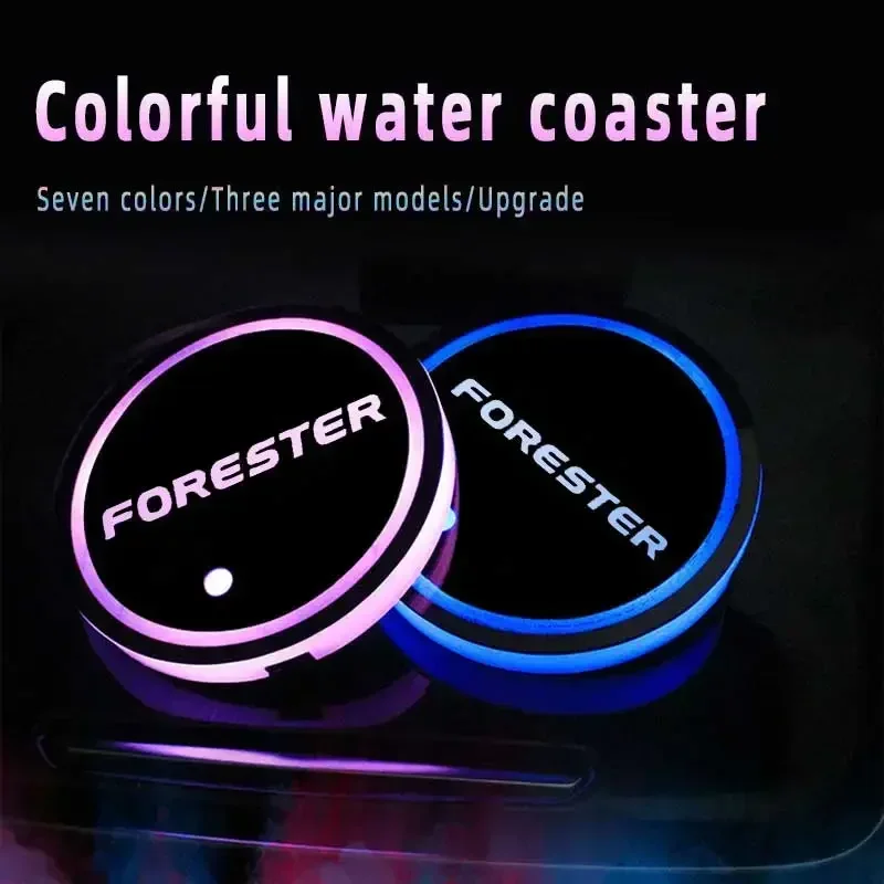 LED Car Coaster Light for Subaru Forester Logo WRX BRZ DRL XV Outback Legacy Auto Water Cup Holder Mat Ambient Lamp Decoration
