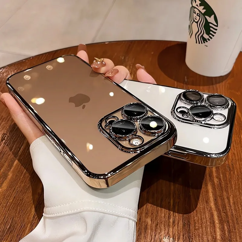 حافظة لهاتف آيفون 16 برو مطلية بالكهرباء شفافة رفيعة للغاية من مادة البولي يوريثان الحراري لهاتف آيفون 15 14 13 12 11 Pro Max 16 Plus Xs Xr