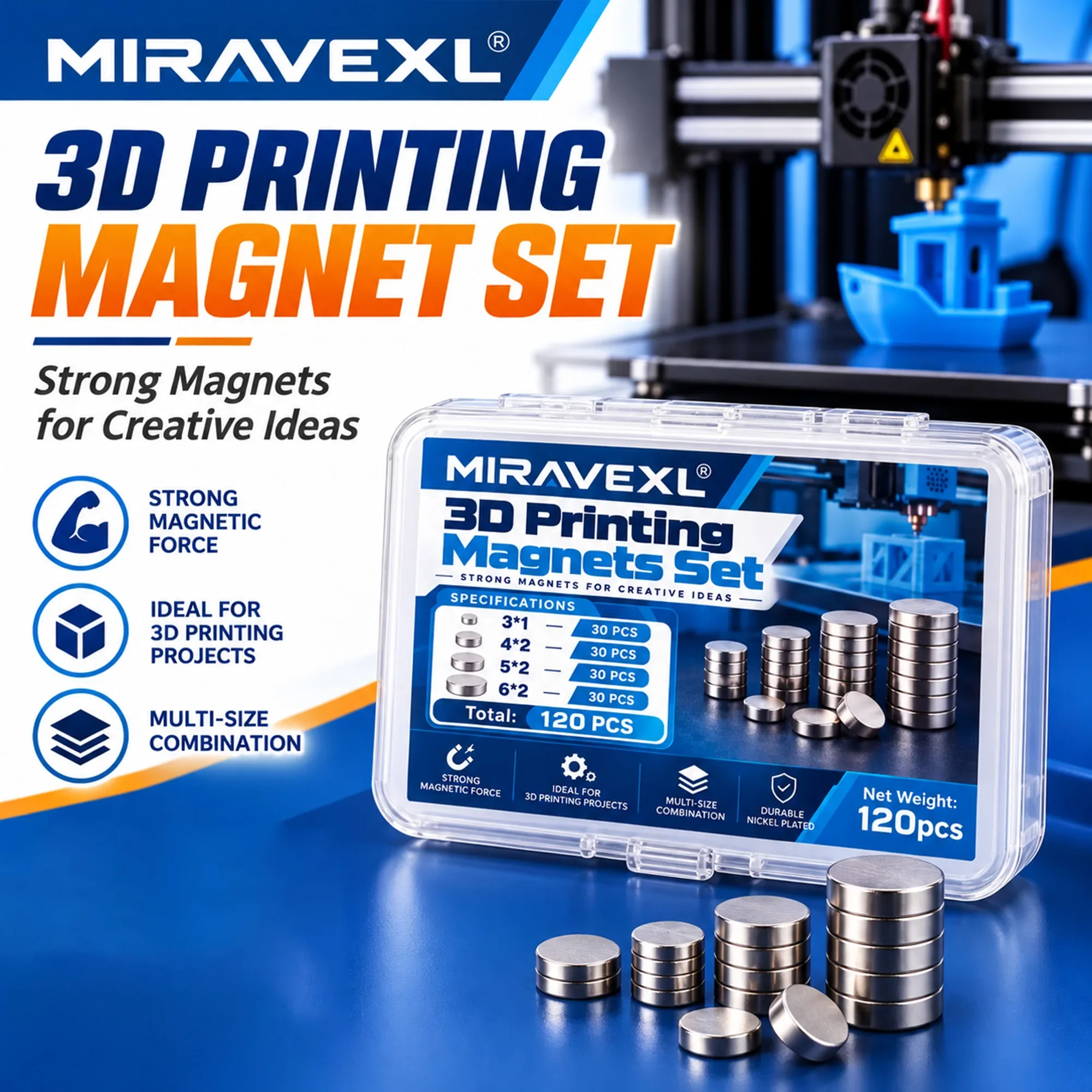 3D Printing Tools Kit 3D Printer Magnets For Bambu Lab 3x1 4x2 5x2 6x2mm Circular Magnet DIY PartsCreative Model Components