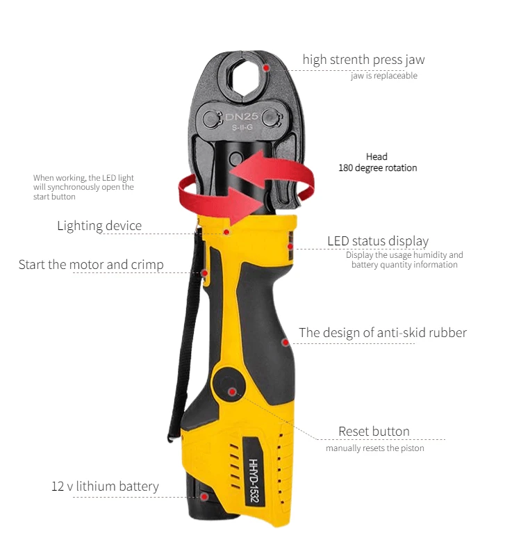 Powered  Pro Press Tool, 12V Electric Pipe Crimping Tool for 1/2