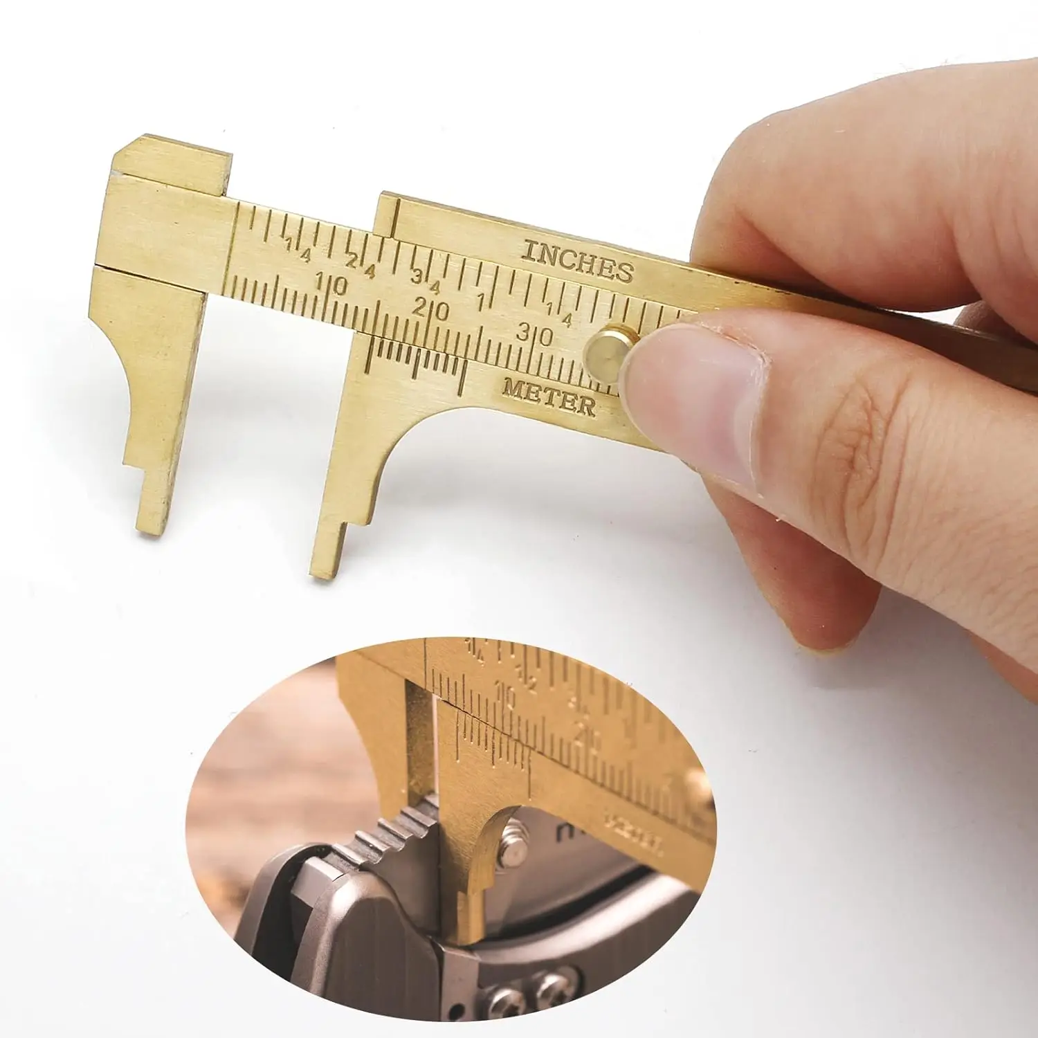 1pc Pocket Brass Vernier Caliper, Mini Size, Metric Imperial Scales for Precision Measuring, Thickness Gauge, DIY Workshop Tool