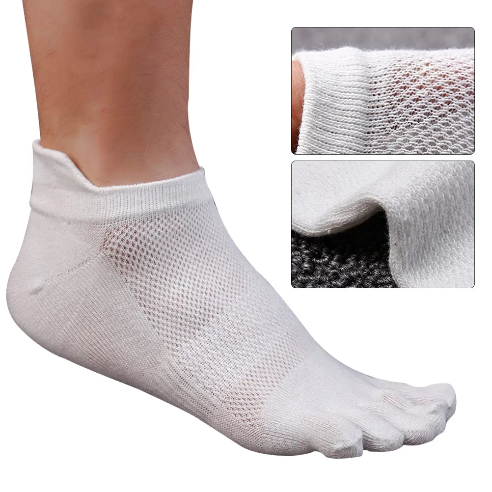 Men Cotton Low Cut Breathable Running Toe Socks 5 Finger No Show Moisture Wicking Lightweight Mesh Athletic Toe Socks