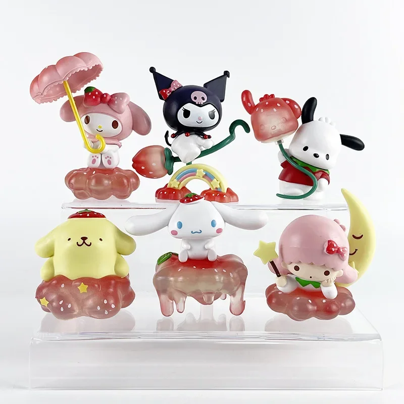 Hello Kitty Figure Sanrio 8Cm My Melody Anime Kawaii Kuromi Action Collection A Set of 6 Pvc Material Strawberry Shortcake Gift