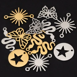 5pcs Stainless Steel Charms Round Star Butterfly Pendants for Necklace Handmade Earring Component DIY Jewelry Making Accessories