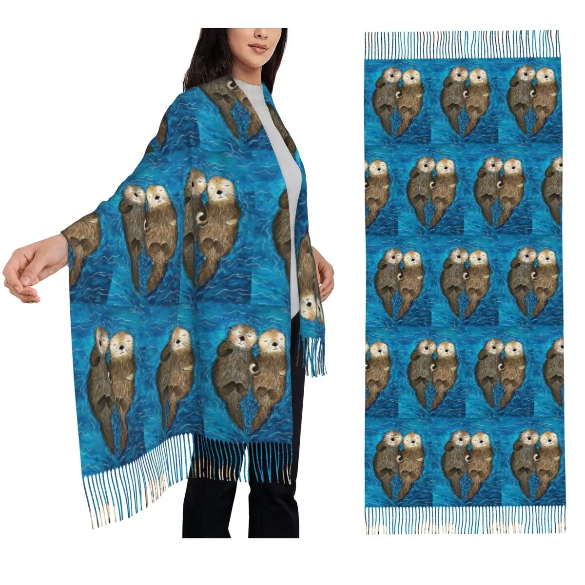 

Otter CUTE SLEEP Scarf Tassel Scarves Women Soft Warm Shawls and Wraps Long Fall Winter Shawl Wrap