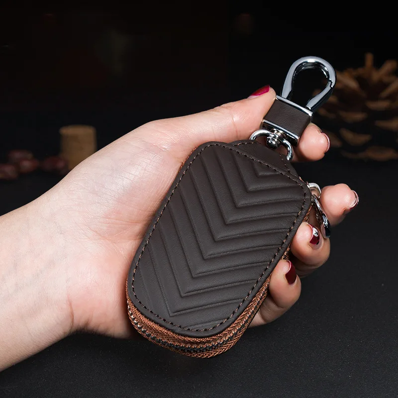 Multifuctional Leather Car Key Bag With Zipper  Universal Remote Control Protector Cover Car Keys Auto Accessories