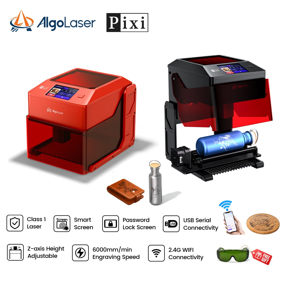 

Algolaser Pixi 10 Вт Высокоточный лазерный гравер с интеллектуальным экраном и подъемом по оси Z Портативный мини-лазерный гравировальный станок