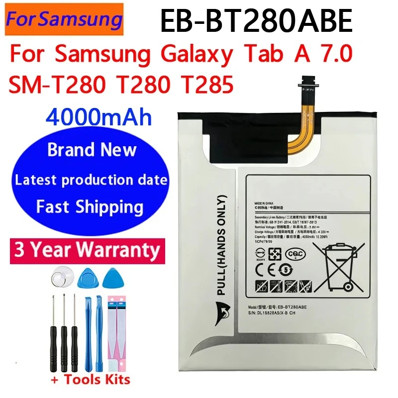 100% High Quality 4000mAh EB-BT280ABE Battery For Samsung Galaxy Tab A 7.0 SM-T280 T280 T285 Tablet Replacement Batteries+Tools
