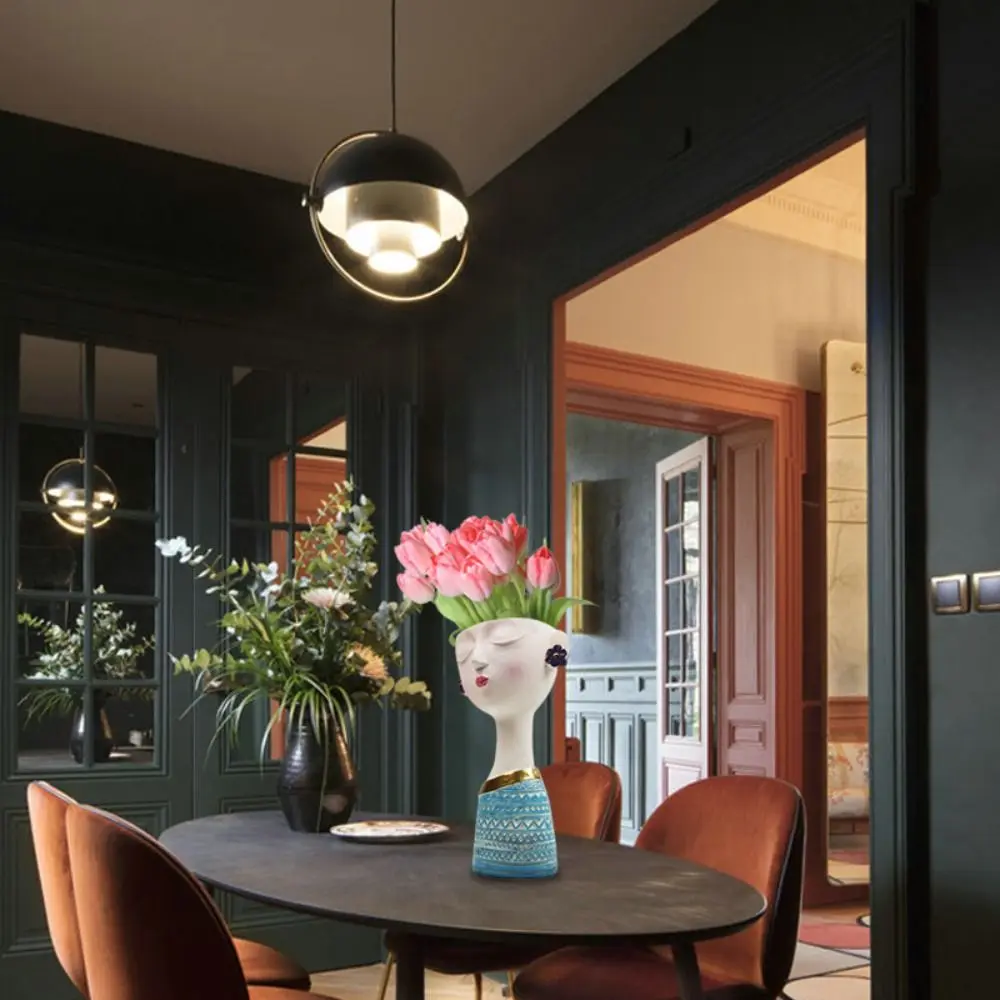 กระถางดอกไม้รูปหน้าสาวน้อยน่ารัก งานศิลปะทำมือจากเรซิ่น กระถางดอกไม้จำลองขนาดเล็กสำหรับตกแต่งสวน