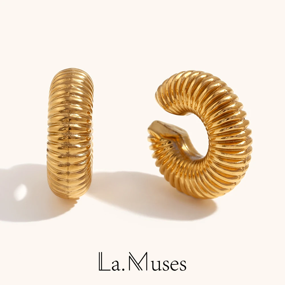 La.Muses Popular Thread Tire Hollow CC Ear Clips Gold Silver Color Stainless Steel Earrings Waterproof Daily Jewelry For Women