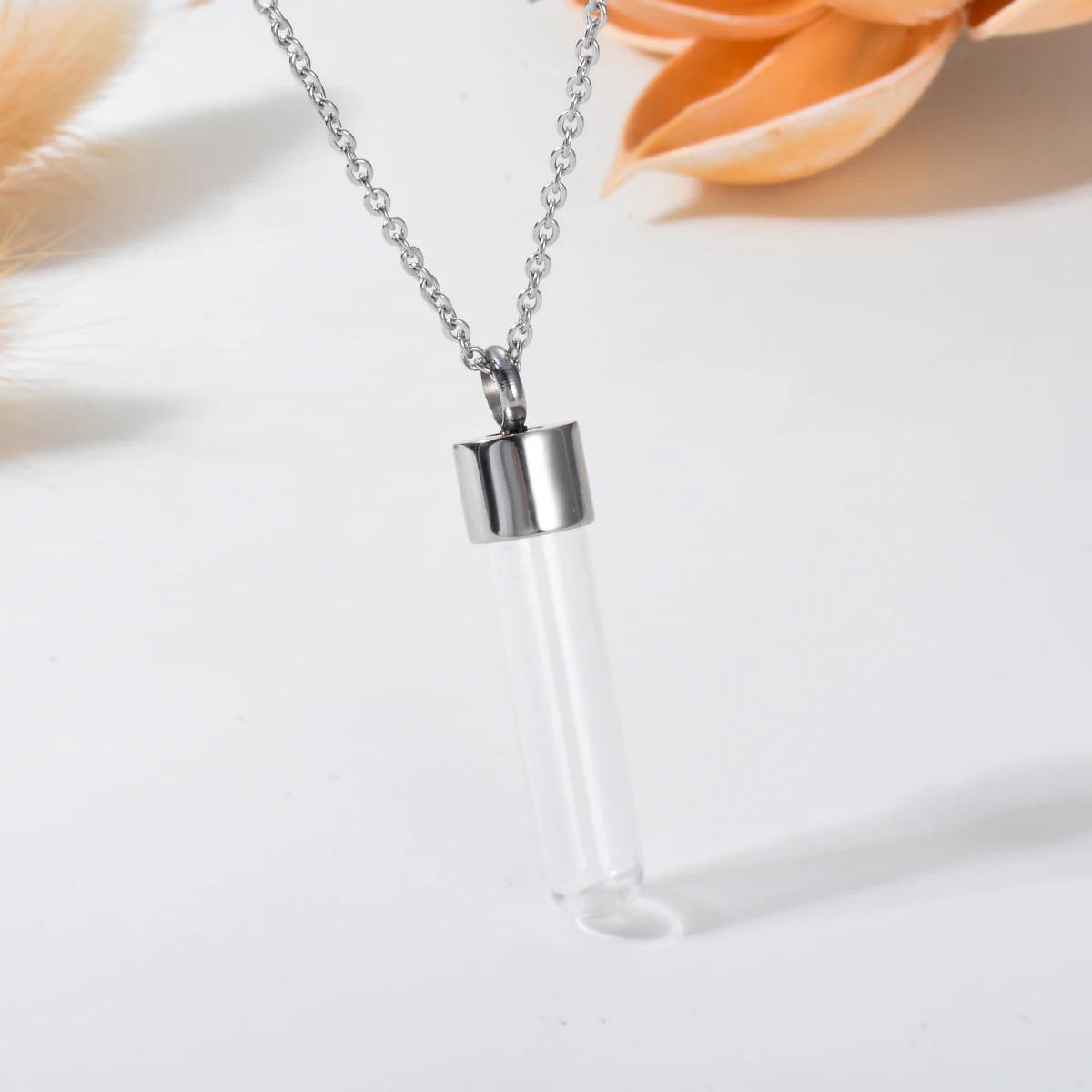 Clear Glass Tube Urn Keepsake Bottle Wishing Necklace Pendant Stainless Steel Screw Cap Vial Ashes Memorial Pendant Jewelry