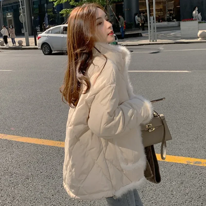 Splicing White Raw Cotton Clothes Women's Short 2025 Winter New Ryoge Small Man Korean Version of Loose Jacket Tide