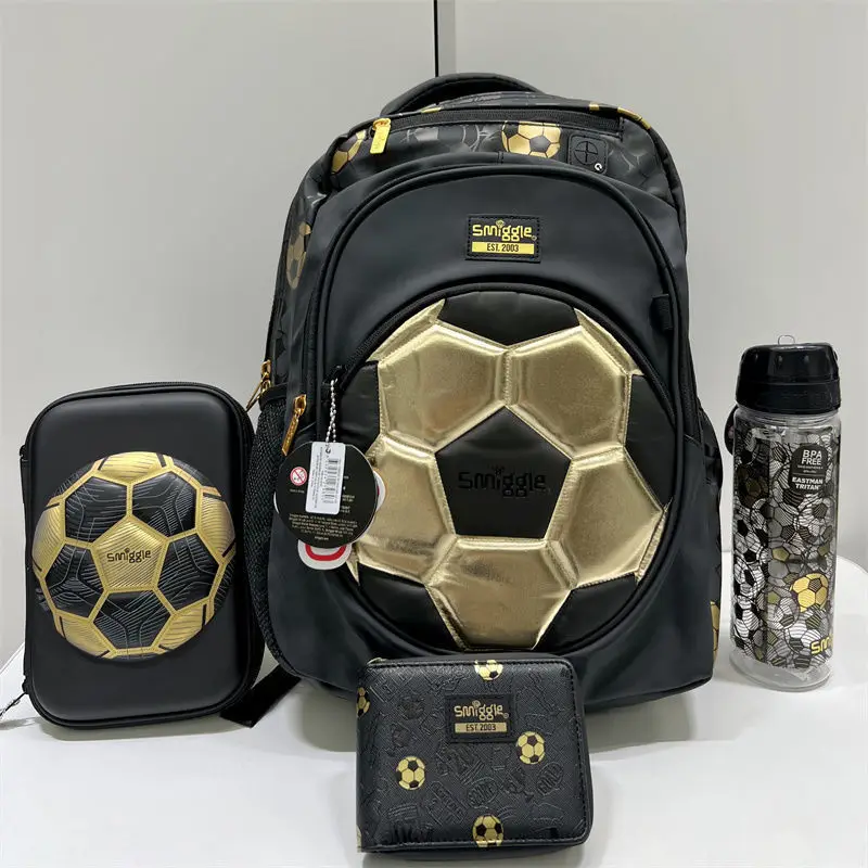 

Australia Smiggle Golden Football Schoolbag Set Multi Functional Pencil Case Short Wallet Straw Cup Combination School Open Gift