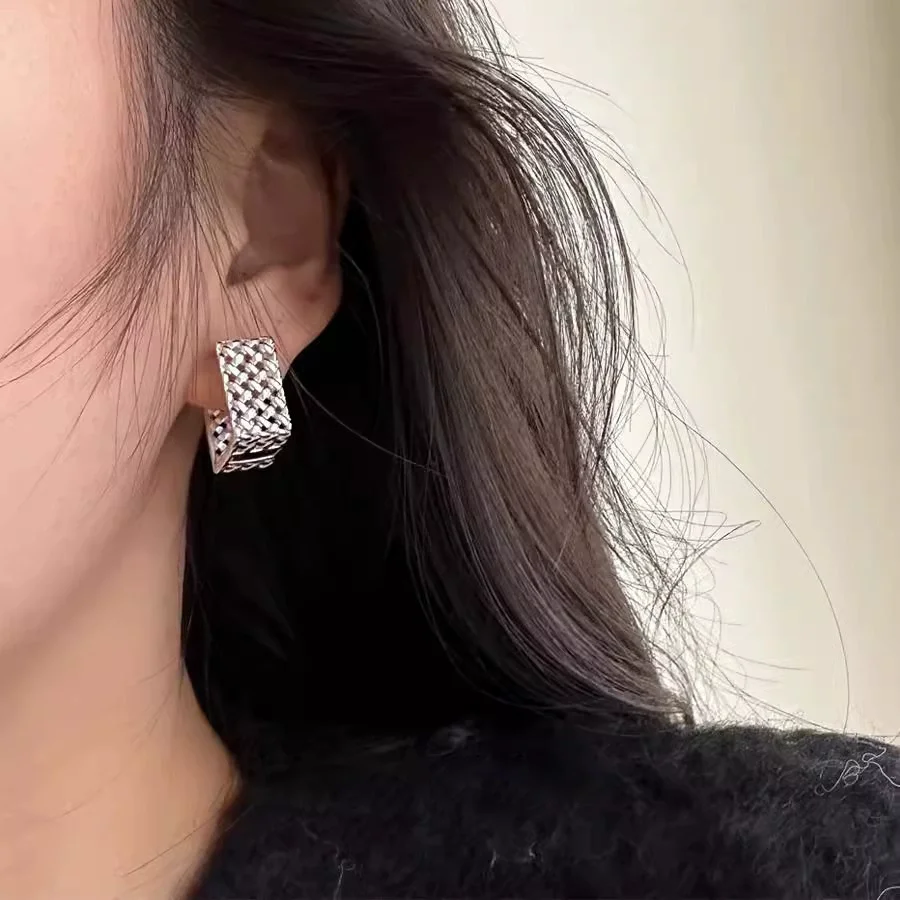 XIYANIKE Skeleton Weave Square Loop Hoop Earrings For Women Simple Handmade Fashion New Jewelry Gift Party Beach Vacation