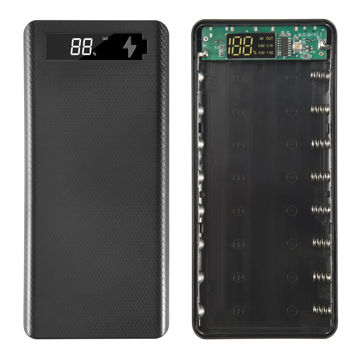 5V Dual USB 8X18650 Power Bank Case with Digital Display Screen Mobile Phone Charger 18650 Battery Holder-Black