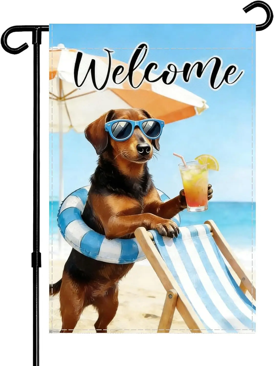 Summer Beach Dachshund Welcome Garden Flag 12x18 Inch | Dachshund Design, Summer Theme,Outdoor Decor,Burlap Double Sided uui