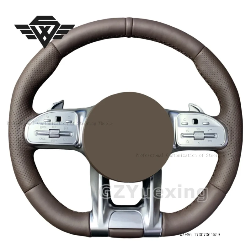 Round Real Leather Steering Wheel for Benz Mercedes AMG B C E GLS GLA S C63 W205 W204 W213 W223 W221 809