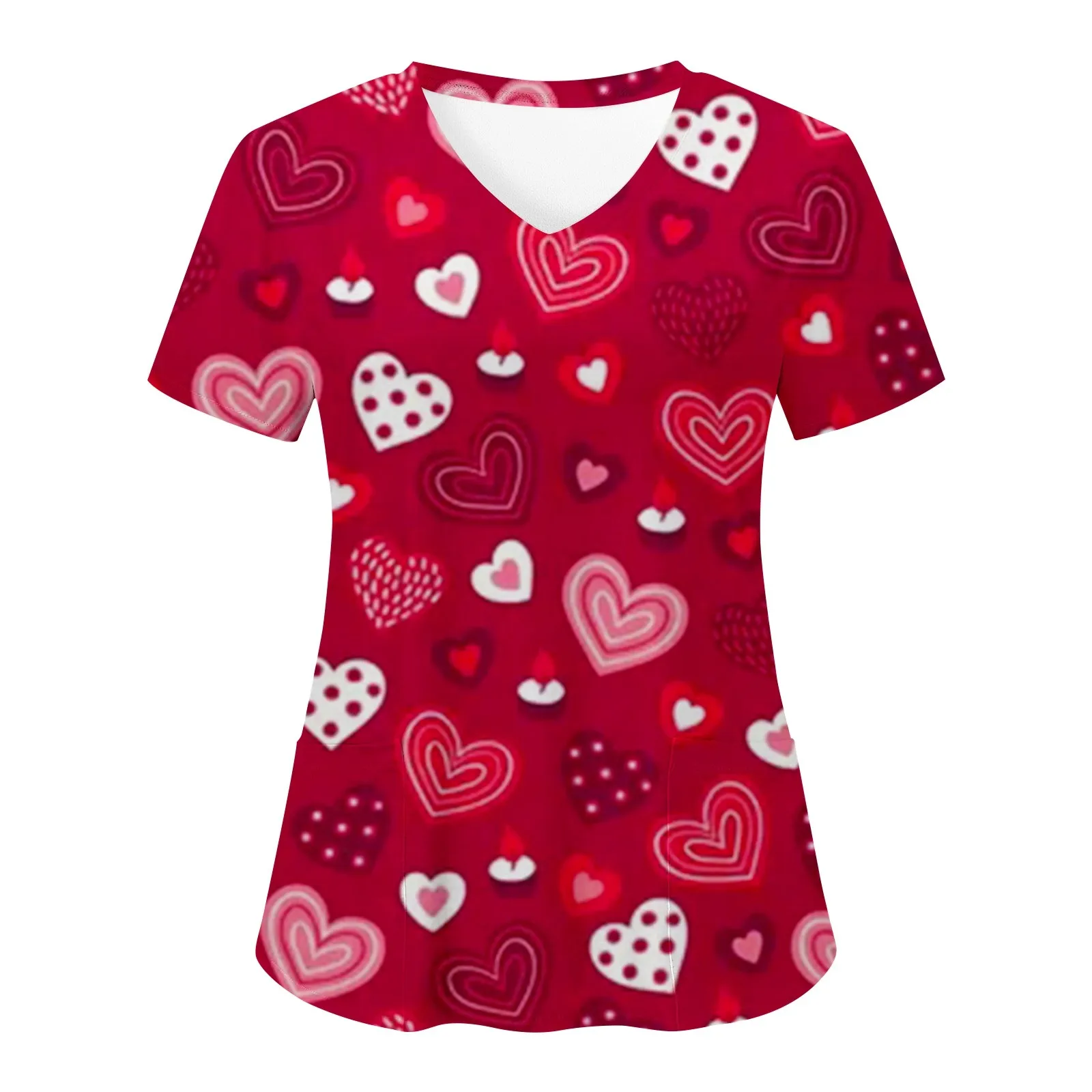 

Valentines Day Nurse Uniforms Scrubs Women Love Print Short Sleeve Pockets Work Suit Medical Healthcare Nursing Uniforms Overall