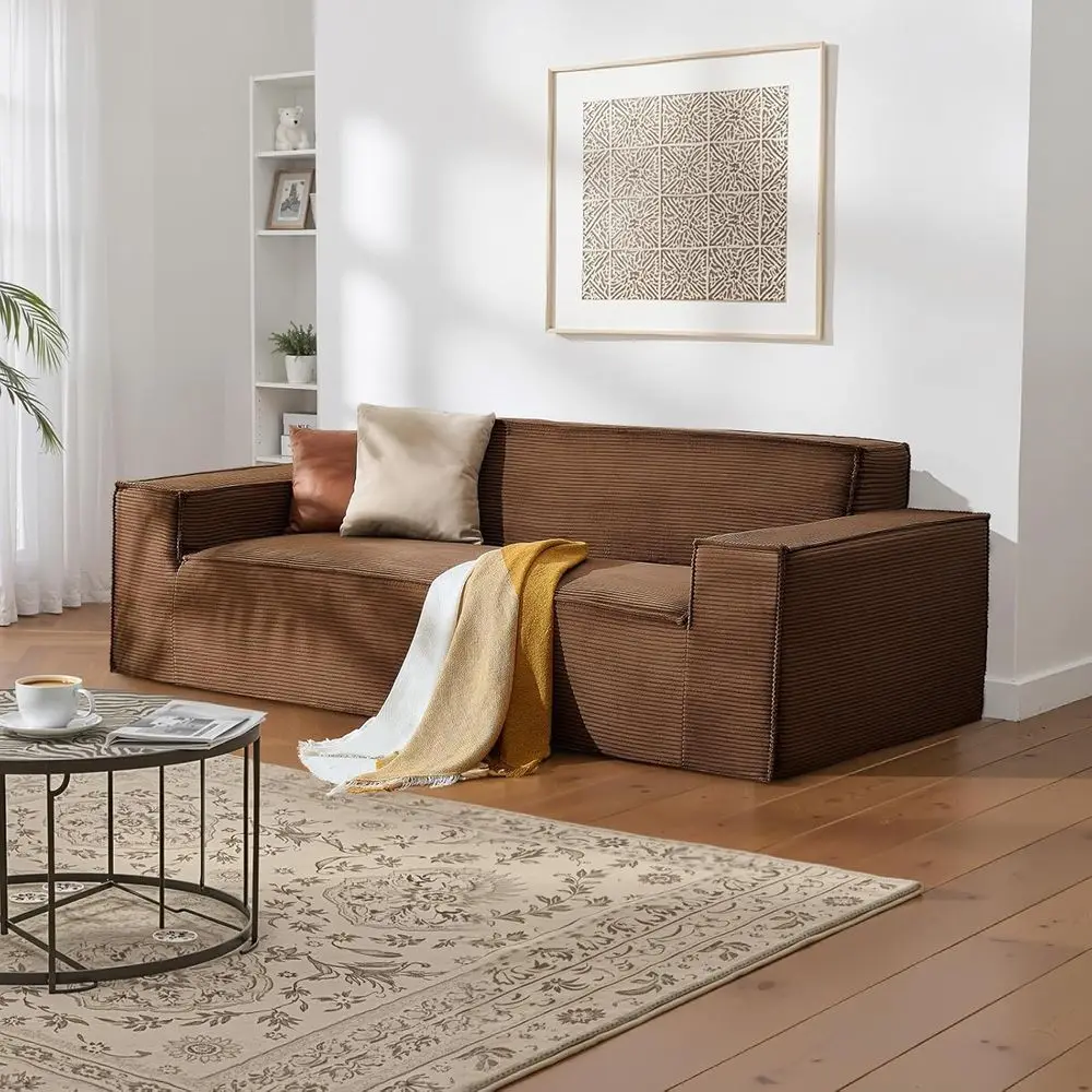 

Диван в коробке, 83-дюймовый вельветовый диван без сборки с пеной с эффектом памяти, глубокие сиденья для гостиной, квартиры или офиса, Bro