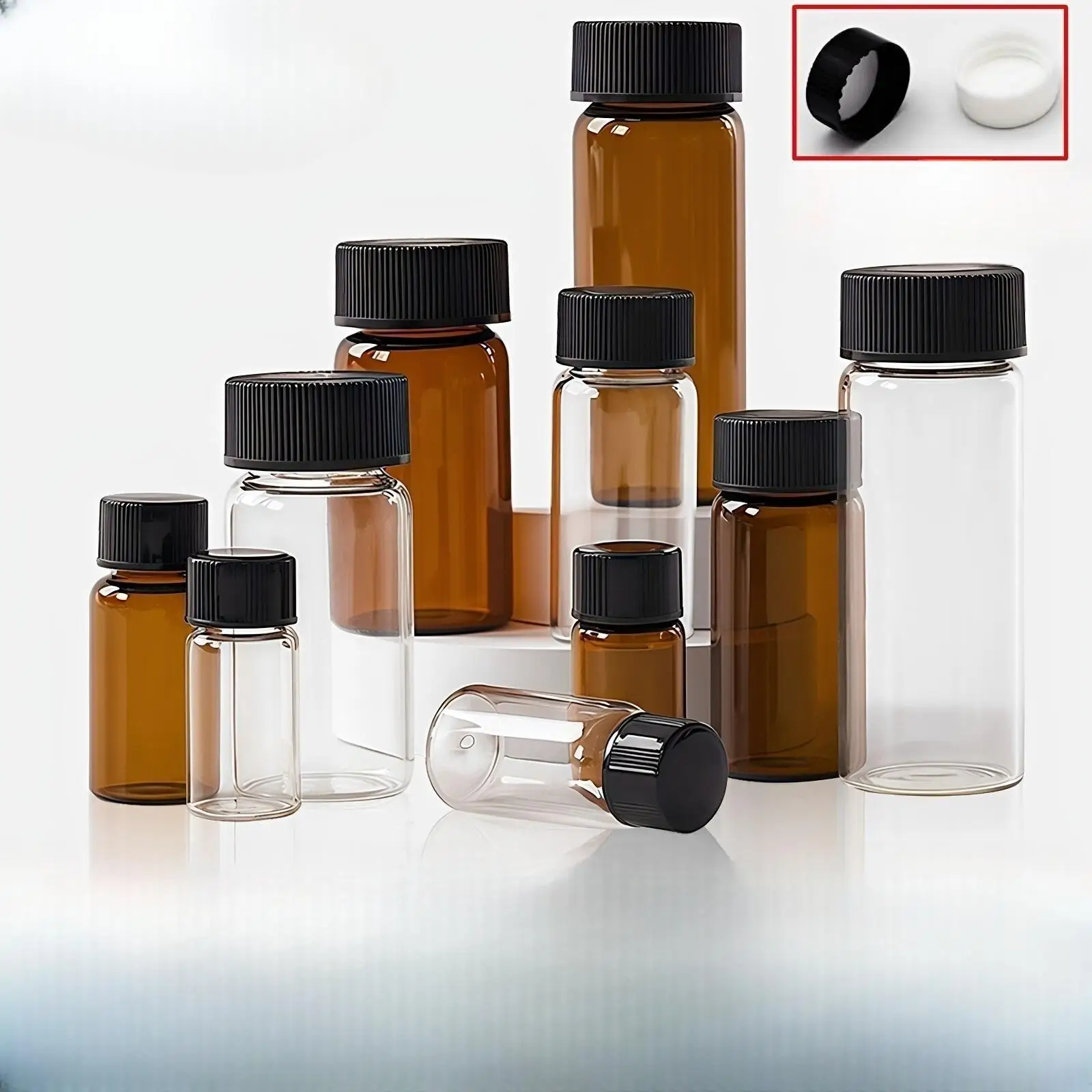 20-unidades-lote-frasco-de-amostra-de-vidro-borossilicato-transparente-marrom-de-3ml-a-50ml-com-tampa-rosqueavel-e-almofada-interna-de-pe-a-prova-de-vazamento