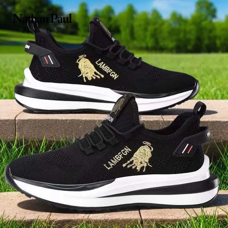 

205Мужская спортивная и повседневная обувь, летняя дышащая модная новая обувь, черная весенняя мужская обувь с круглым носком