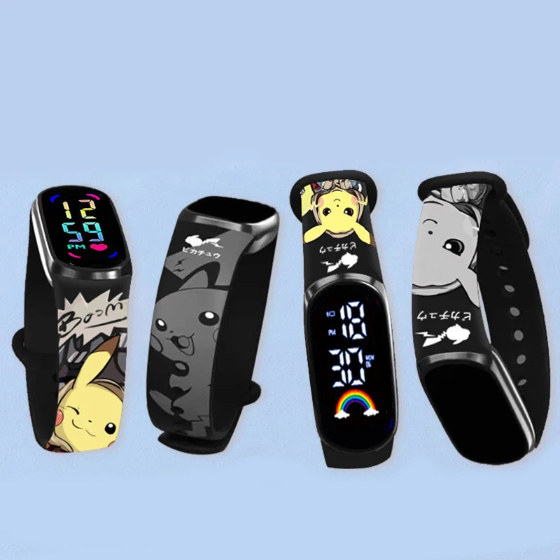 Pokemon Strap LED Electronic Watch Fashion Colorful Bracelet Touch Waterproof Anime Character Pikachu Children\'s Birthday Watchs