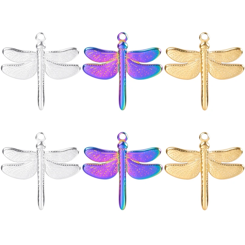 6Pcs/Lot Stainless Steel Vintage Insect Dragonfly Charms Handmade Vintage Flying Animal Pendant For Women Earrings  Jewelry Bulk
