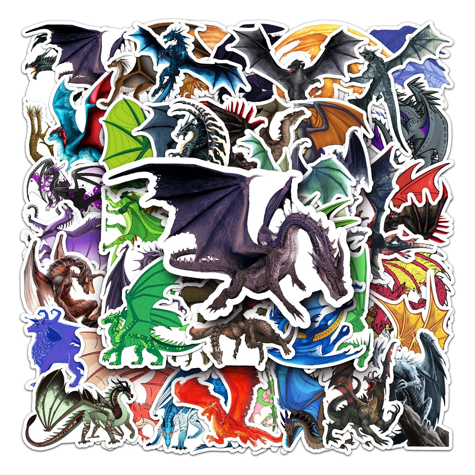 50Pcs Dragon Series Cartoon Cute Waterproof Sticker Skateboarding Snowboard Retro Vinyl Sticker