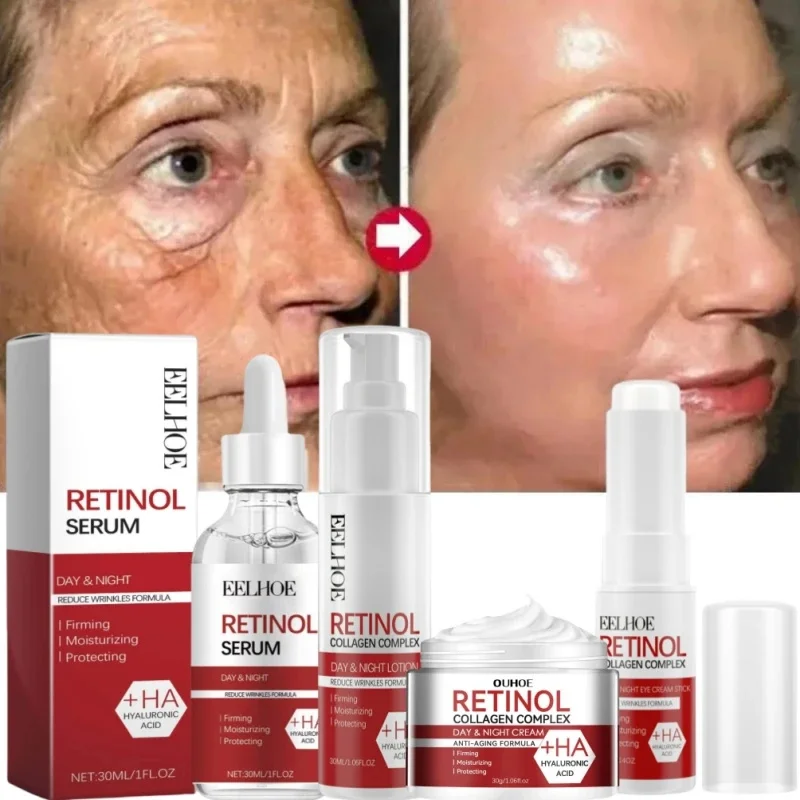 Retinol środek do usuwania zmarszczek zestaw do twarzy natychmiastowy ujędrniający Lifting Anti-Aging Serum znikają drobne linie wybielanie