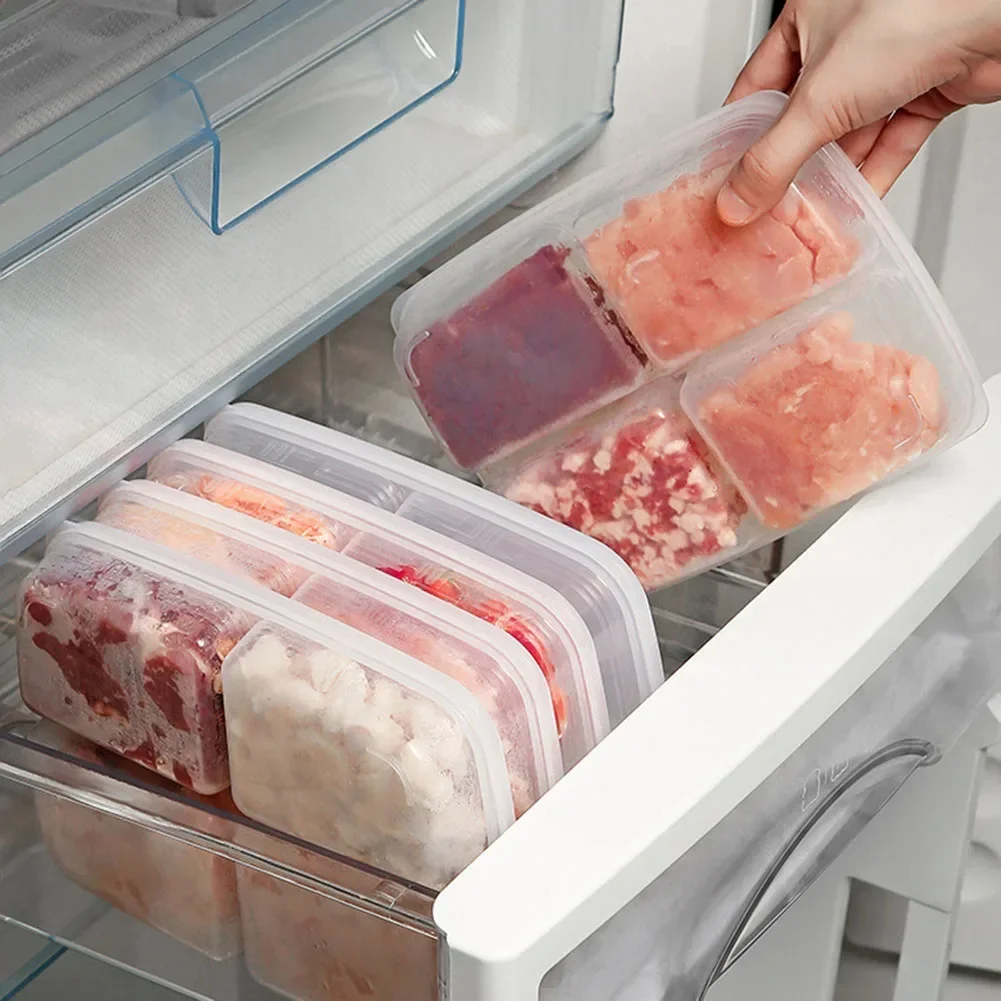 4 Grids Food Fruit Storage Container Leak-Proof Transparent Food Sealed Box Fresh-keeping Refrigerator Freezer Organizers